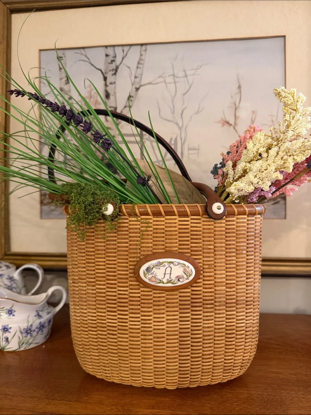 Nantucket Basket Tote Purse Signed and Scrimshawed “A”